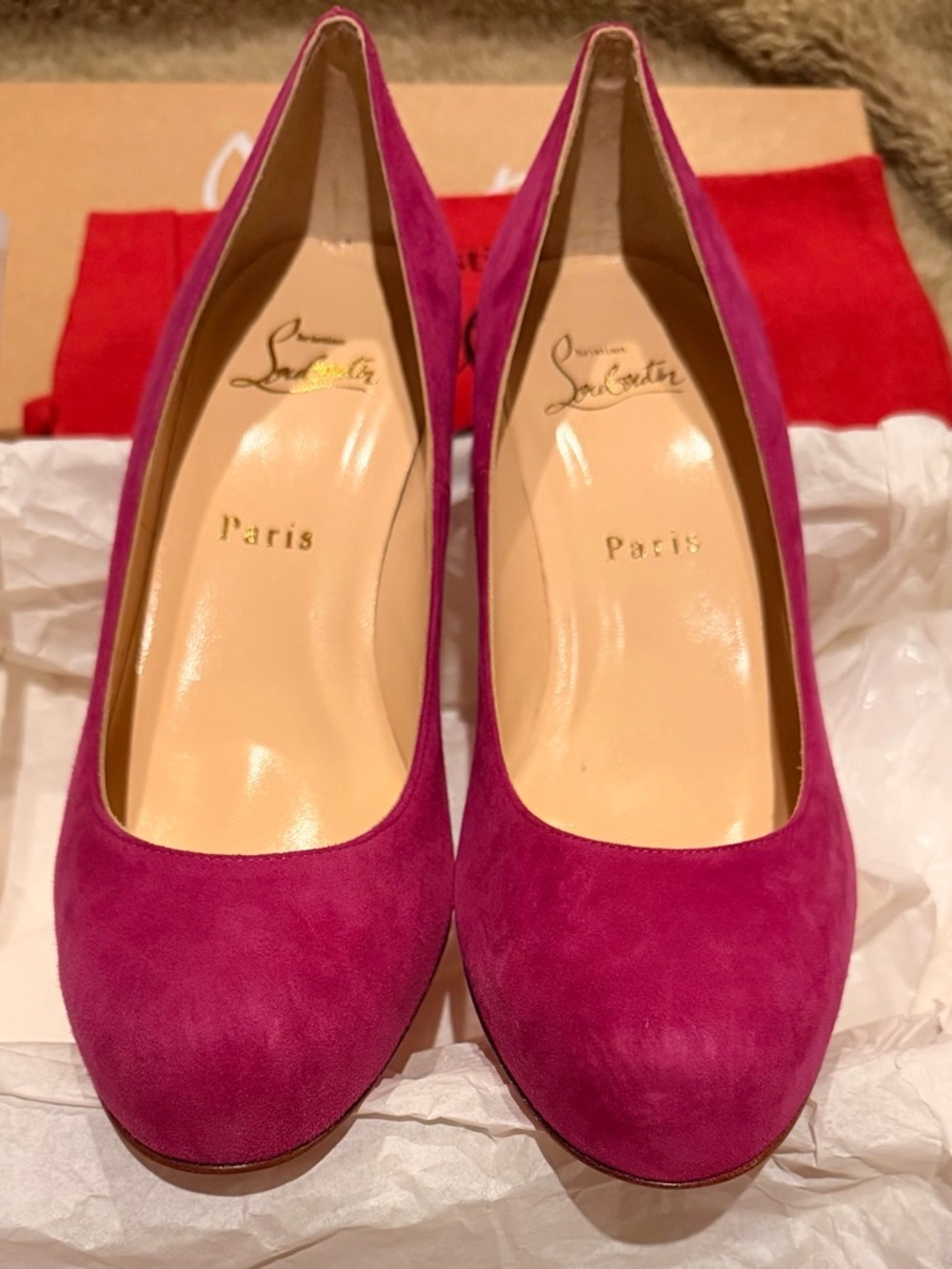 Authentic Christian Louboutin Women's Fuchsia Suede Simple Pumps Size 37.5